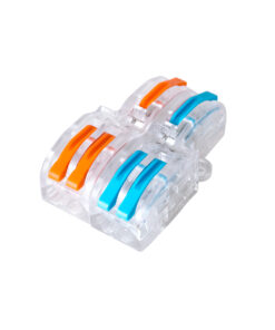 GloboStar® FAST-CONNECT 69909 Διπλή σε Τετραπλή Κλέμα Ταχείας Σύνδεσης & Διακλάδωσης Καλωδίων - 2 x Είσοδοι & 4 x Έξοδοι με Συμβατή Διατομή Καλωδίων 0.08mm² έως 2.5mm² - 250V/4KV 32A Max - Μ2.6 x Π4 x Υ1.5cm - Διάφανο με Πορτοκαλί & Μπλε - Πακέτο 5 Τεμαχίων - 5 Years Warranty