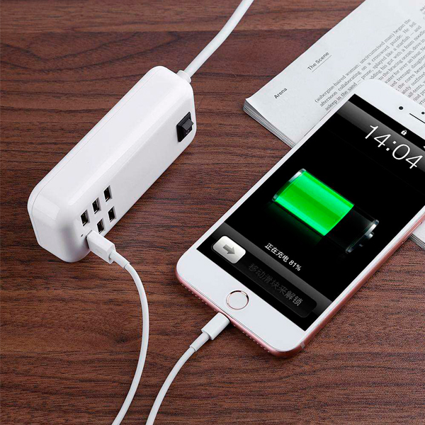 Φορτιστής USB 6 Θέσεων με ON / OFF Διακόπτη 4A 20 Watt 5V DC Λευκός GloboStar 69998 - Image 7