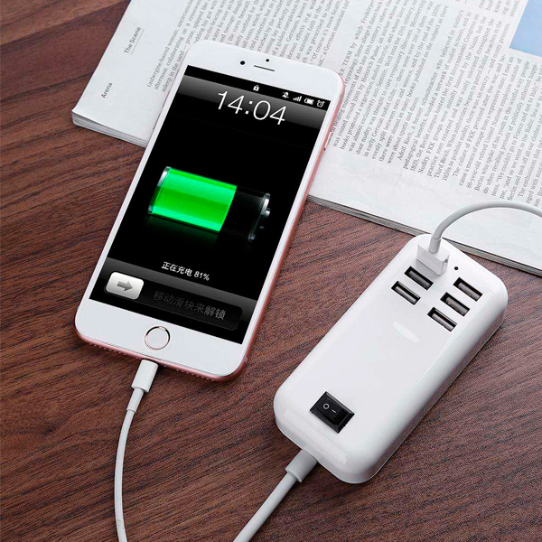 Φορτιστής USB 6 Θέσεων με ON / OFF Διακόπτη 4A 20 Watt 5V DC Λευκός GloboStar 69998 - Image 8