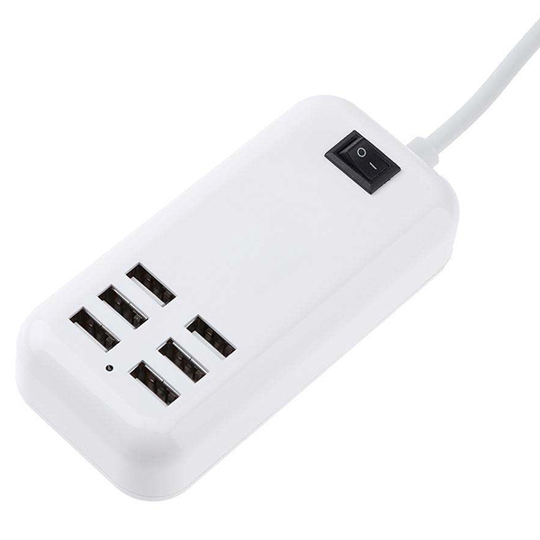 Φορτιστής USB 6 Θέσεων με ON / OFF Διακόπτη 4A 20 Watt 5V DC Λευκός GloboStar 69998 - Image 2