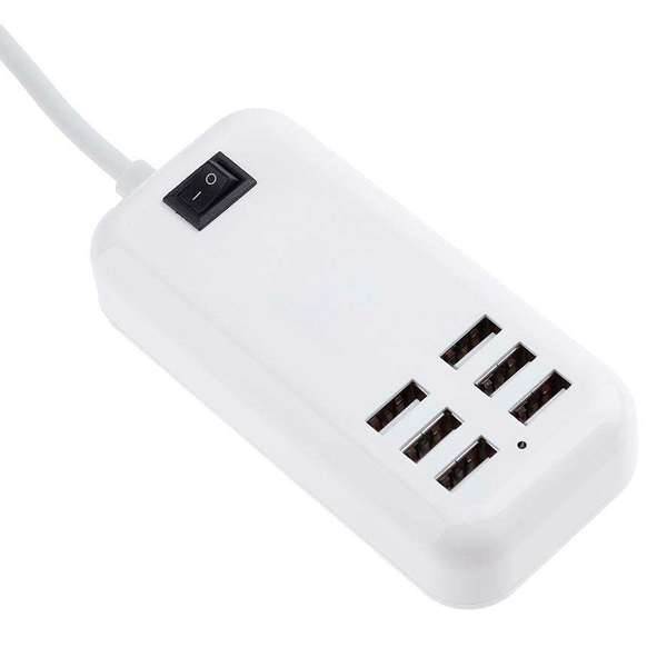 Φορτιστής USB 6 Θέσεων με ON / OFF Διακόπτη 4A 20 Watt 5V DC Λευκός GloboStar 69998 - Image 4