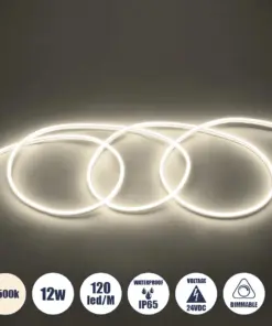 GLOBOSTAR® NEOVALE 70561 Ταινία Neon Flex LED 12W/m 960lm/m 120° DC 24V Αδιάβροχο IP65 120 x SMD2835 Chip/m Φυσικό Λευκό 4500K Dimmable - Sanan SMD Chip - Μ100 x Π0.8 x Υ1.6cm - 3 Χρόνια Εγγύηση