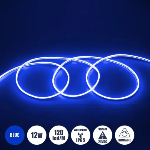 GLOBOSTAR® NEOVALE 70565 Ταινία Neon Flex LED 12W/m 600lm/m 120° DC 24V Αδιάβροχο IP65 120 x SMD2835 Chip/m Μπλε Dimmable - Sanan SMD Chip - Μ100 x Π0.8 x Υ1.6cm - 3 Χρόνια Εγγύηση