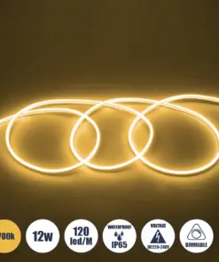GLOBOSTAR® NEOVALE 70572 Ταινία Neon Flex LED 12W/m 840lm/m 120° DC 220-240V Αδιάβροχο IP65 120 x SMD2835 Chip/m Θερμό Λευκό 2700K Dimmable - Sanan SMD Chip - Μ100 x Π0.8 x Υ1.6cm - 3 Χρόνια Εγγύηση