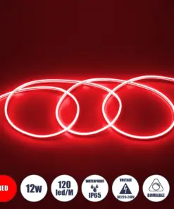 GLOBOSTAR® NEOVALE 70573 Ταινία Neon Flex LED 12W/m 600lm/m 120° DC 220-240V Αδιάβροχο IP65 120 x SMD2835 Chip/m Κόκκινο Dimmable - Sanan SMD Chip - Μ100 x Π0.8 x Υ1.6cm - 3 Χρόνια Εγγύηση