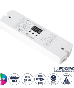 GloboStar® 70668 D4-L SKYDANCE DC DMX & RDM Dimmer High Speed Controller / Decoder 4 Καναλιών DC 12-24V 4 x 5A 120W - Max 20.5A 480W - IP20 Μ17 x Π5 x Υ2.5cm - 5 Years Warranty