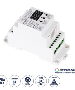 GLOBOSTAR® SKYDANCE-S1-DR 70670 AC Trailing Edge DMX Dimmer Ράγας με 2 x 1.5A 360W Κανάλια AC 220-240V 3A 720W Max IP20 - DMX512 & RDM - Μ11.5 x Π5 x Υ6.5cm - 5 Χρόνια Εγγύηση