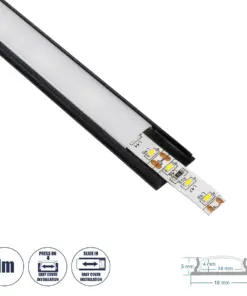 GLOBOSTAR® ALP-LINEAR CURBARIO 70804-1M Επιφανειακό Εύκαμπτο Προφίλ Αλουμινίου με Λευκό Γαλακτερό Πατητό Κάλυμμα για Ταινίες LED IP20 - Μαύρο & Λευκό - Μ100 x Π1.8 x Υ0.5cm