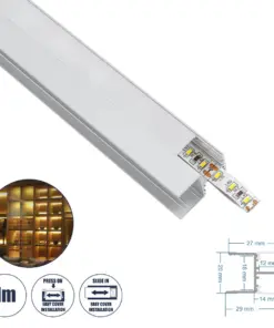 GLOBOSTAR® ALP-R-SHELF DODA 70814-1M Χωνευτό Προφίλ Αλουμινίου Ειδικό για Φωτισμό Ραφιού 18mm με Λευκό Γαλακτερό Πατητό Κάλυμμα για Ταινίες LED IP20 - Ασημί & Λευκό - Μ100 x Π1.5 x Υ2cm