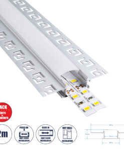 GLOBOSTAR® ALP-PLASTERIN GYPSO 70819-2M Χωνευτό Προφίλ Αλουμινίου Ειδικό για Γυψοσανίδα με Λευκό Γαλακτερό Πατητό Κάλυμμα για Ταινίες LED IP20 - Ασημί & Λευκό - Μ200 x Π6.7 x Υ1.3cm - Πακέτο 5 Τεμαχίων