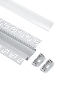 GLOBOSTAR® ALP-PLASTERIN GYPSO 70819-3M Χωνευτό Προφίλ Αλουμινίου Ειδικό για Γυψοσανίδα με Λευκό Γαλακτερό Πατητό Κάλυμμα για Ταινίες LED IP20 – Ασημί & Λευκό – Μ300 x Π6.7 x Υ1.3cm – Πακέτο 5 Τεμαχίων