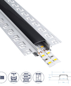 GloboStar® PLASTERBOARD-PROFILE 70820-1M Προφίλ Αλουμινίου - Βάση & Ψύκτρα Ταινίας LED με Μαύρο Φιμέ Κάλυμμα - Χωνευτή Χρήση σε Γυψοσανίδα - Trimless - Πατητό Κάλυμμα - Ασημί - 1 Μέτρο - Μ100 x Π6.7 x Υ1.4cm