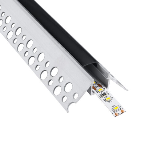 GloboStar® PLASTERBOARD-PROFILE 70822-3M Προφίλ Αλουμινίου – Βάση & Ψύκτρα Ταινίας LED με Μαύρο Φιμέ Κάλυμμα – Χωνευτή Γωνιακή Χρήση σε Εξωτερική Γωνία Γυψοσανίδας – Trimless – Πατητό Κάλυμμα – Ασημί – 3 Μέτρα – Πακέτο 5 Τεμαχίων – Μ300 x Π4.5 x Υ2cm