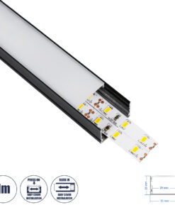 GLOBOSTAR® ALP-LINEAR VEXTA 70825-1M Επιφανειακό Προφίλ Αλουμινίου με Λευκό Γαλακτερό Πατητό Κάλυμμα για Ταινίες LED IP20 - Μαύρο & Λευκό - Μ100 x Π3 x Υ2cm