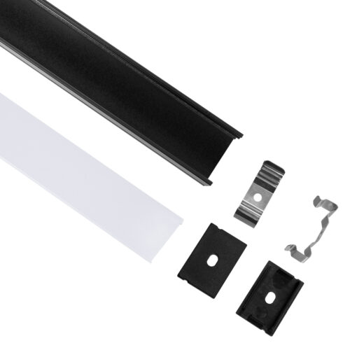 GLOBOSTAR® ALP-LINEAR VEXTA 70825-3M Επιφανειακό Προφίλ Αλουμινίου με Λευκό Γαλακτερό Πατητό Κάλυμμα για Ταινίες LED IP20 – Μαύρο & Λευκό – Μ300 x Π3 x Υ2cm – Πακέτο 5 Τεμαχίων