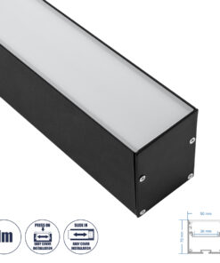 GloboStar® SURFACEPENDANT-PROFILE 70828-1M Προφίλ Αλουμινίου - Βάση & Ψύκτρα Ταινίας LED με Λευκό Γαλακτερό Κάλυμμα - Επιφανειακή & Κρεμαστή Χρήση - Πατητό Κάλυμμα - Μαύρο - 1 Μέτρο - Μ100 x Π5 x Υ7cm