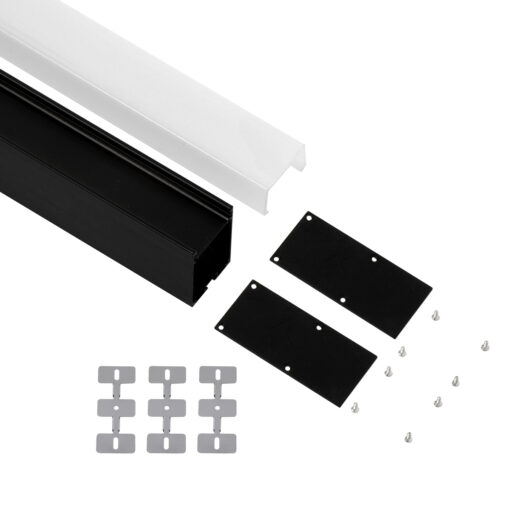 GloboStar® SURFACEPENDANT-PROFILE 70832-3M Προφίλ Αλουμινίου – Βάση & Ψύκτρα Ταινίας LED με Λευκό Γαλακτερό Κάλυμμα – Επιφανειακή & Κρεμαστή Χρήση – Πατητό Κάλυμμα – Μαύρο – 3 Μέτρα – Μ300 x Π3.5 x Υ7.4cm