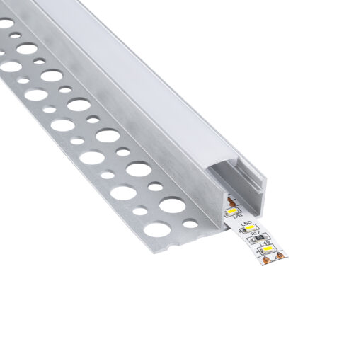 GLOBOSTAR® ALP-PLASTERIN GYPSO 70834-3M Χωνευτό Τερματικό Προφίλ Αλουμινίου Ειδικό για Γυψοσανίδα με Λευκό Γαλακτερό Πατητό Κάλυμμα για Ταινίες LED IP20 – Ασημί & Λευκό – Μ300 x Π3.3 x Υ1.5cm – Πακέτο 5 Τεμαχίων