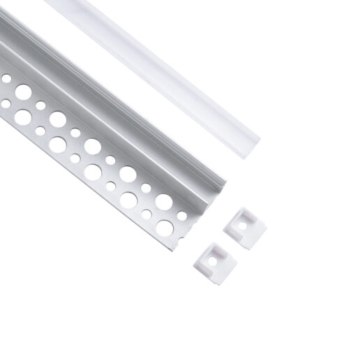 GLOBOSTAR® ALP-PLASTERIN GYPSO 70834-3M Χωνευτό Τερματικό Προφίλ Αλουμινίου Ειδικό για Γυψοσανίδα με Λευκό Γαλακτερό Πατητό Κάλυμμα για Ταινίες LED IP20 – Ασημί & Λευκό – Μ300 x Π3.3 x Υ1.5cm – Πακέτο 5 Τεμαχίων