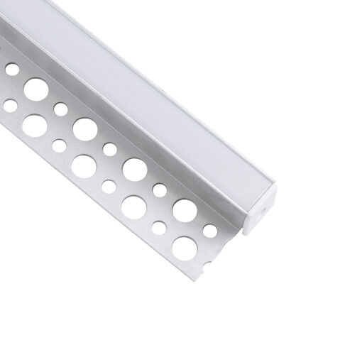 GLOBOSTAR® ALP-PLASTERIN GYPSO 70834-3M Χωνευτό Τερματικό Προφίλ Αλουμινίου Ειδικό για Γυψοσανίδα με Λευκό Γαλακτερό Πατητό Κάλυμμα για Ταινίες LED IP20 – Ασημί & Λευκό – Μ300 x Π3.3 x Υ1.5cm – Πακέτο 5 Τεμαχίων