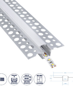 GLOBOSTAR® ALP-PLASTERIN GYPSO 70838-1M Χωνευτό Προφίλ Αλουμινίου Ειδικό για Γυψοσανίδα με Λευκό Γαλακτερό Πατητό Κάλυμμα για Ταινίες LED IP20 - Ασημί & Λευκό - Μ100 x Π5.6 x Υ1.5cm