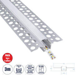 GLOBOSTAR® ALP-PLASTERIN GYPSO 70838-3M Χωνευτό Προφίλ Αλουμινίου Ειδικό για Γυψοσανίδα με Λευκό Γαλακτερό Πατητό Κάλυμμα για Ταινίες LED IP20 - Ασημί & Λευκό - Μ300 x Π5.6 x Υ1.5cm - Πακέτο 5 Τεμαχίων