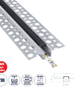 GloboStar® PLASTERBOARD-PROFILE 70839-2M Προφίλ Αλουμινίου - Βάση & Ψύκτρα Ταινίας LED με Μαύρο Φιμέ Κάλυμμα - Χωνευτή Χρήση σε Γυψοσανίδα - Trimless - Πατητό Κάλυμμα - Ασημί - 2 Μέτρα - Πακέτο 5 Τεμαχίων - Μ200 x Π5.6 x Υ1.5cm