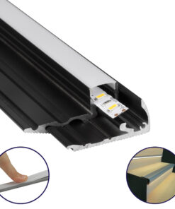 GLOBOSTAR® ALP-STEP-GRIP STAIR 70841-2M Επιφανειακό Προφίλ Αλουμινίου Ειδικό για Φωτισμό Σκαλοπατιού με Λευκό Γαλακτερό Πατητό Κάλυμμα για Ταινίες LED IP20 - Μαύρο & Λευκό - Μ200 x Π6 x Υ2.1cm