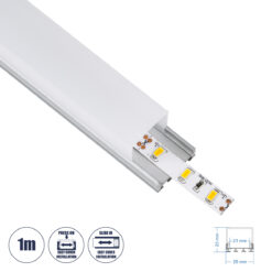 GLOBOSTAR® ALP-LINEAR GLOA 70847-1M Επιφανειακό & Κρεμαστό Προφίλ Αλουμινίου με Λευκό Γαλακτερό Πατητό Κάλυμμα για Ταινίες LED IP20 - Ασημί & Λευκό - Μ100 x Π2.6 x Υ2.3cm