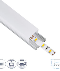 GLOBOSTAR® ALP-LINEAR GLOA 70847-1M Επιφανειακό & Κρεμαστό Προφίλ Αλουμινίου με Λευκό Γαλακτερό Πατητό Κάλυμμα για Ταινίες LED IP20 - Ασημί & Λευκό - Μ100 x Π2.6 x Υ2.3cm