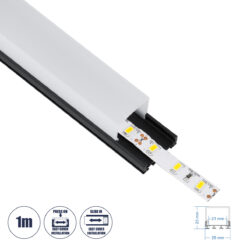 GLOBOSTAR® ALP-LINEAR GLOA 70849-1M Επιφανειακό & Κρεμαστό Προφίλ Αλουμινίου με Λευκό Γαλακτερό Πατητό Κάλυμμα για Ταινίες LED IP20 - Μαύρο & Λευκό - Μ100 x Π2.6 x Υ2.3cm