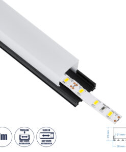 GLOBOSTAR® ALP-LINEAR GLOA 70849-1M Επιφανειακό & Κρεμαστό Προφίλ Αλουμινίου με Λευκό Γαλακτερό Πατητό Κάλυμμα για Ταινίες LED IP20 - Μαύρο & Λευκό - Μ100 x Π2.6 x Υ2.3cm