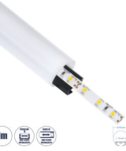 GLOBOSTAR® ALP-ROUND TUBIT 70854-1M Επιφανειακό & Κρεμαστό Προφίλ Αλουμινίου με Λευκό Γαλακτερό Πατητό Κάλυμμα για Ταινίες LED IP20 - Μαύρο & Λευκό - Μ100 x Π3 x Υ3cm