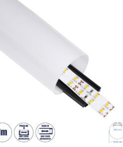GLOBOSTAR® ALP-ROUND TUBIT 70856-1M Επιφανειακό & Κρεμαστό Προφίλ Αλουμινίου με Λευκό Γαλακτερό Πατητό Κάλυμμα για Ταινίες LED IP20 - Μαύρο & Λευκό - Μ100 x Π6 x Υ6cm