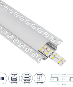 GLOBOSTAR® ALP-PLASTERIN GYPSO 70861-1M Χωνευτό Προφίλ Αλουμινίου Ειδικό για Γυψοσανίδα με Λευκό Γαλακτερό Πατητό Κάλυμμα για Ταινίες LED IP20 - Ασημί & Λευκό - Μ100 x Π7.8 x Υ1.4cm