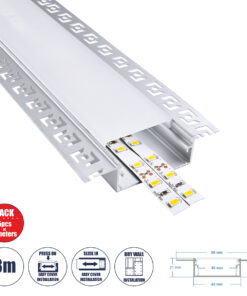 GloboStar® PLASTERBOARD-PROFILE 70862-3M Προφίλ Αλουμινίου - Βάση & Ψύκτρα Ταινίας LED με Λευκό Γαλακτερό Κάλυμμα - Χωνευτή Χρήση σε Γυψοσανίδα - Trimless - Πατητό Κάλυμμα - Ασημί - 3 Μέτρα - Πακέτο 5 Τεμαχίων - Μ300 x Π8.8 x Υ2cm