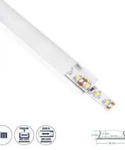 GLOBOSTAR® ALP-LINEAR CURBARIO 70863-1M Επιφανειακό Εύκαμπτο Προφίλ Αλουμινίου με Λευκό Γαλακτερό Πατητό Κάλυμμα για Ταινίες LED IP20 - Λευκό - Μ100 x Π1.8 x Υ0.5cm