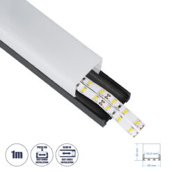 GloboStar® SURFACEPENDANT-PROFILE 70866-1M Προφίλ Αλουμινίου - Βάση & Ψύκτρα Ταινίας LED με Λευκό Γαλακτερό Κάλυμμα - Επιφανειακή & Κρεμαστή Χρήση - Πατητό Κάλυμμα - Μαύρο - 1 Μέτρο - Μ100 x Π4.5 x Υ4.2cm