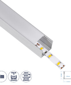 GLOBOSTAR® ALP-LINEAR LIGHTLINE 70867-1M Επιφανειακό Προφίλ Αλουμινίου με Λευκό Γαλακτερό Πατητό Κάλυμμα για Ταινίες LED IP20 - Ασημί & Λευκό - Μ100 x Π2.3 x Υ2cm