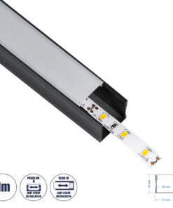GloboStar® SURFACE-PROFILE 70869-1M Προφίλ Αλουμινίου - Βάση & Ψύκτρα Ταινίας LED με Λευκό Γαλακτερό Κάλυμμα - Επιφανειακή Χρήση - Πατητό Κάλυμμα - Μαύρο - 1 Μέτρο - Μ100 x Π2.3 x Υ2cm