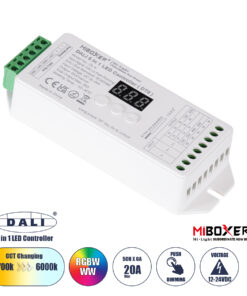GLOBOSTAR® MiBOXER-DL-X 71423 DC DALI BUS & Push Dimmer / Controller με 5 x 6A 144W Κανάλια DC 12-24V 20A 480W Max IP20 - DALI BUS & Push Dimming - Μ13 x Π5 x Υ2.5cm - 5 Χρόνια Εγγύηση