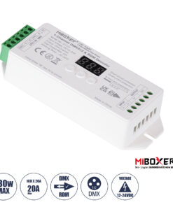 GLOBOSTAR® MiBOXER-D1-CX 71424 DC DMX Master Dimmer / Controller / Decoder Υψηλής Ταχύτητας με 1 x 20A 480W Κανάλι DC 12-24V 20A 480W Max IP20 - DMX512 & RDM - Μ13 x Π5 x Υ2.5cm - 5 Χρόνια Εγγύηση