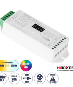 GloboStar® 71426 D5-CX Mi-BOXER DC DMX & RDM Dimmer High Speed Controller / Decoder 5 Καναλιών DC 12-24V 5 x 4A 96W - Max 20A 480W - IP20 Μ13 x Π5 x Υ2.5cm - 5 Years Warranty