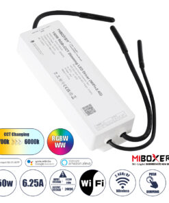 GloboStar® 71440 WP5-P150V24 Mi-BOXER DC Smart Wifi & RF 2.4Ghz & Push Dimming Power Supply Τροφοδοτικό SELV & Controller / Dimmer All in One 5 Καναλιών AC100-240V σε DC 24V 5 x 1.25A 30W - Max 6.25A 150W - Αδιάβροχο IP67 RGBW+WW Μ22.5 x Π7.3 x Υ3.5cm - 5