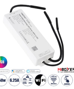 GloboStar® 71442 WP3-P150V24 Mi-BOXER DC Smart Wifi & RF 2.4Ghz Power Supply Τροφοδοτικό SELV & Controller / Dimmer All in One 3 Καναλιών AC100-240V σε DC 24V 3 x 2.1A 50W - Max 6.25A 150W - Αδιάβροχο IP67 RGB Μ22.5 x Π7.3 x Υ3.5cm - 5 Years Warranty