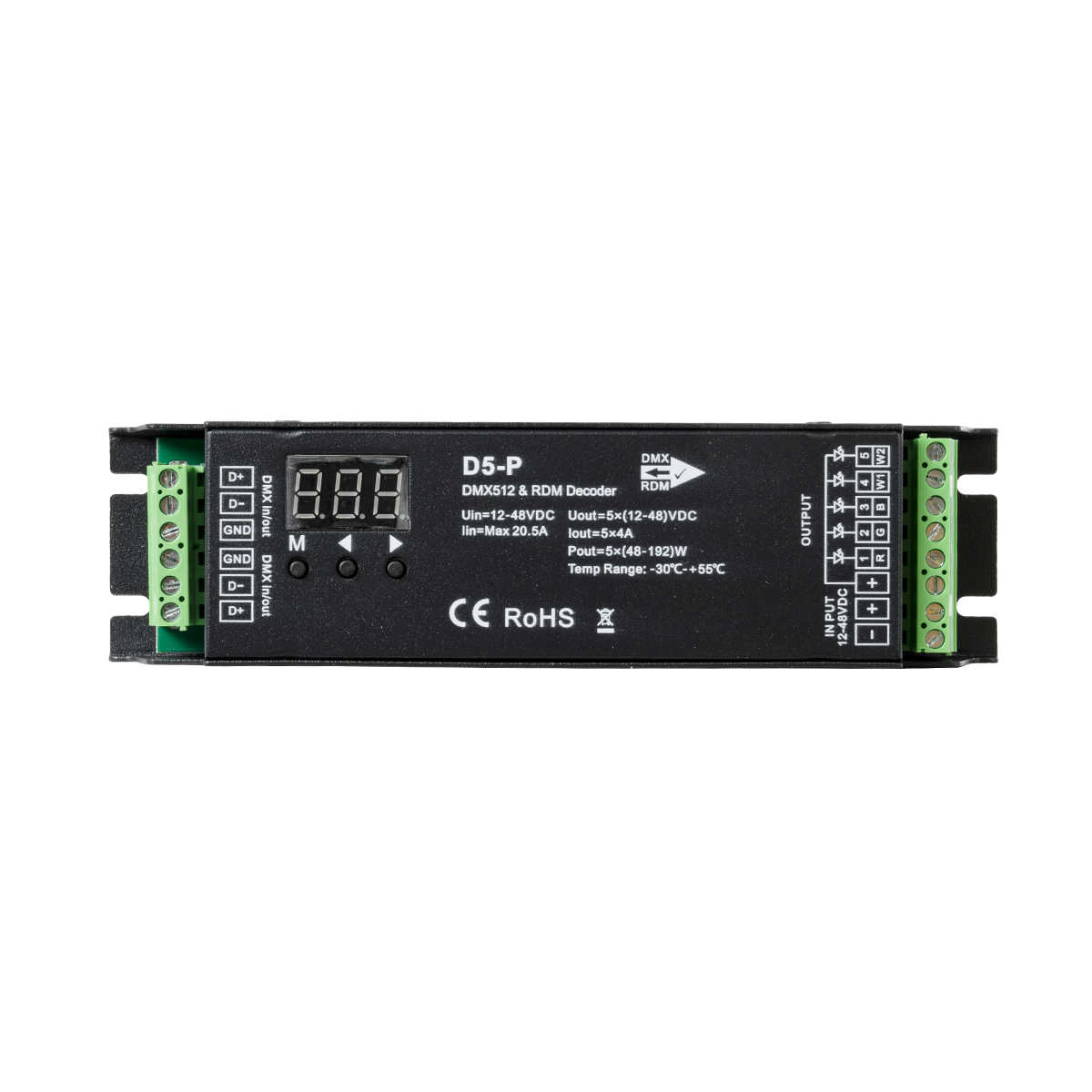 GloboStar® 71445 D5-P SKYDANCE DC DMX & RDM Dimmer High Speed Controller / Decoder 5 Καναλιών DC 12-48V 5 x 4A 192W - Max 20.5A 960W - IP20 Μ17.5 x Π4.5 x Υ3.5cm - 5 Years Warranty - Image 3