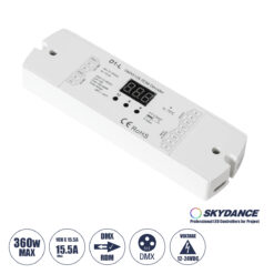 GLOBOSTAR® SKYDANCE-D1-L 71446 DC DMX Master Dimmer / Controller / Decoder Υψηλής Ταχύτητας με 1 x 15.5A 360W Κανάλια DC 12-24V 15.5A 360W Max IP20 - DMX512 & RDM - Μ17 x Π5 x Υ2.5cm - 5 Χρόνια Εγγύηση