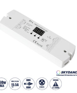 GLOBOSTAR® SKYDANCE-D1-L 71446 DC DMX Master Dimmer / Controller / Decoder Υψηλής Ταχύτητας με 1 x 15.5A 360W Κανάλια DC 12-24V 15.5A 360W Max IP20 - DMX512 & RDM - Μ17 x Π5 x Υ2.5cm - 5 Χρόνια Εγγύηση