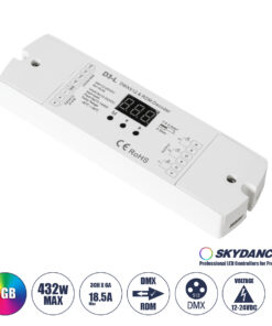 GloboStar® 71447 D3-L SKYDANCE DC DMX & RDM Dimmer High Speed Controller / Decoder 3 Καναλιών DC 12-24V 3 x 6A 144W - Max 18.5A 432W - IP20 Μ17 x Π5 x Υ2.5cm - 5 Years Warranty
