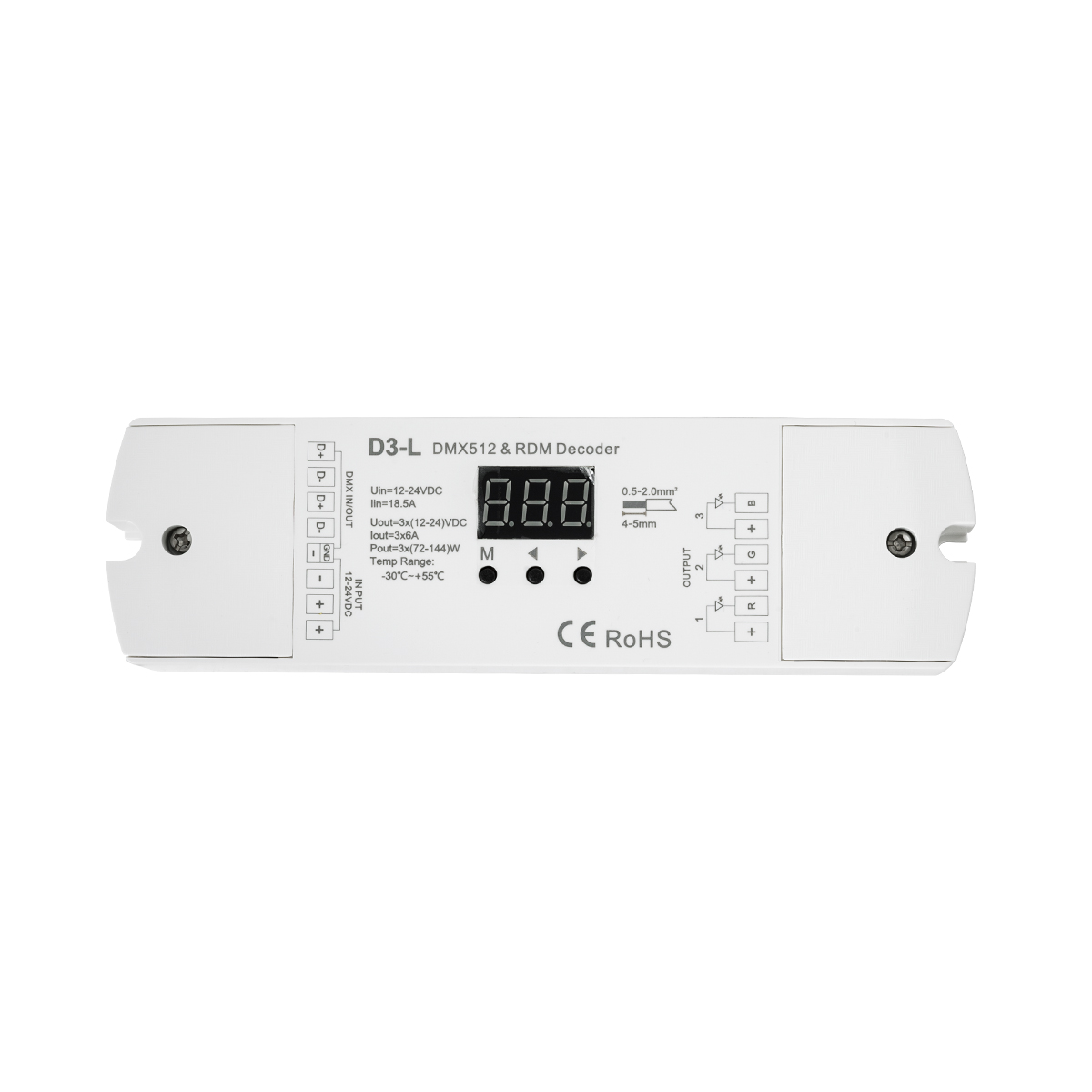 GloboStar® 71447 D3-L SKYDANCE DC DMX & RDM Dimmer High Speed Controller / Decoder 3 Καναλιών DC 12-24V 3 x 6A 144W - Max 18.5A 432W - IP20 Μ17 x Π5 x Υ2.5cm - 5 Years Warranty - Image 3